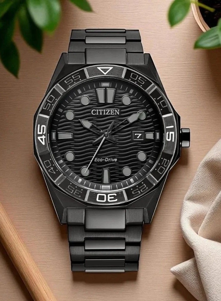 CITIZEN Brycen Eco-Drive Analog Men's Watch AW1855-52E, 42 mm Black Dial & Black Ion-Plated Stainless Steel Bracelet, 100 m WR - Image 1
